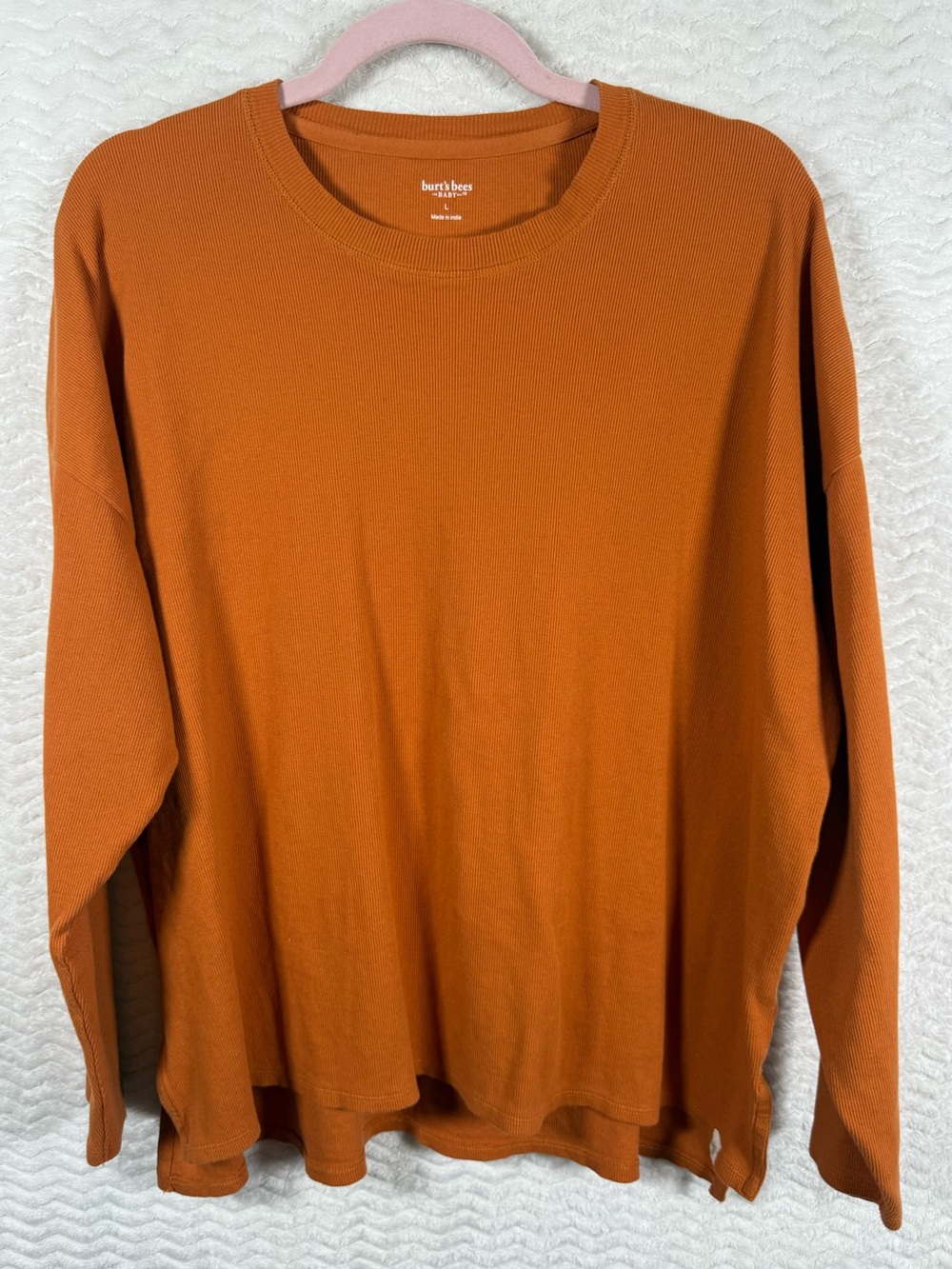 Burt’s Bees Baby Long Sleeve Ribbed Organic Cotton Tee in a burnt orange/rust
